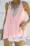 Plus Size Lace Deep V Neck Backless Tank Top