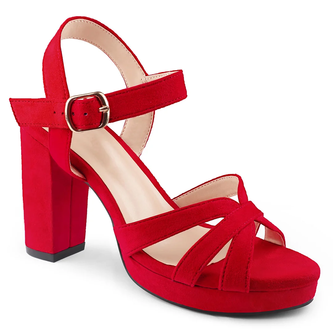 95mm Women's Platform Chunky Heels Ankle Strap Block Heeled Sandals Party Wedding Shoes-MERUMOTE