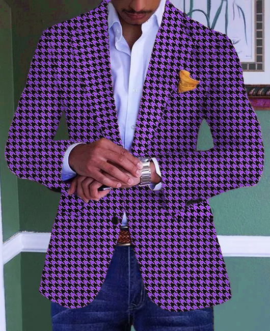 Single Breasted Houndstooth Chest Pocket Long Sleeve Blazer