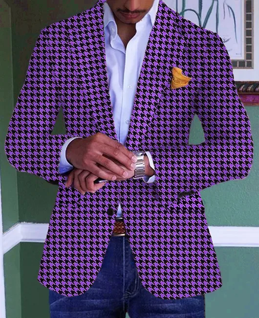 Single Breasted Houndstooth Chest Pocket Long Sleeve Blazer 