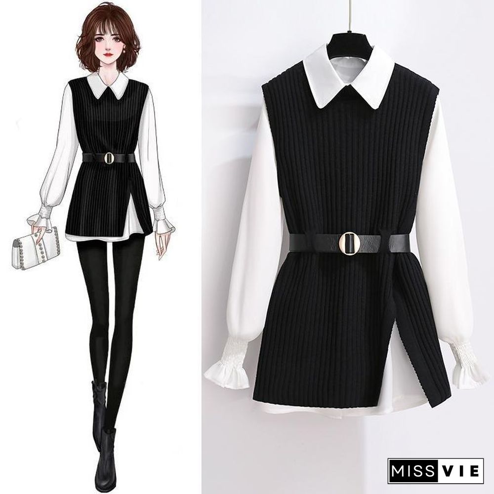 Sweet White Blouse+Knit Vest P15839