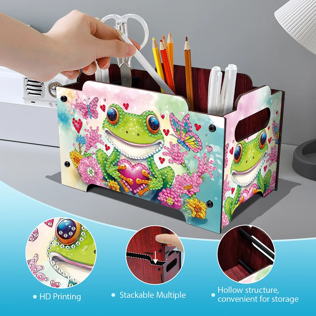 5D DIY Diamond Painting Art Decorative Storage Box Wood Storage Clutch (Frog)