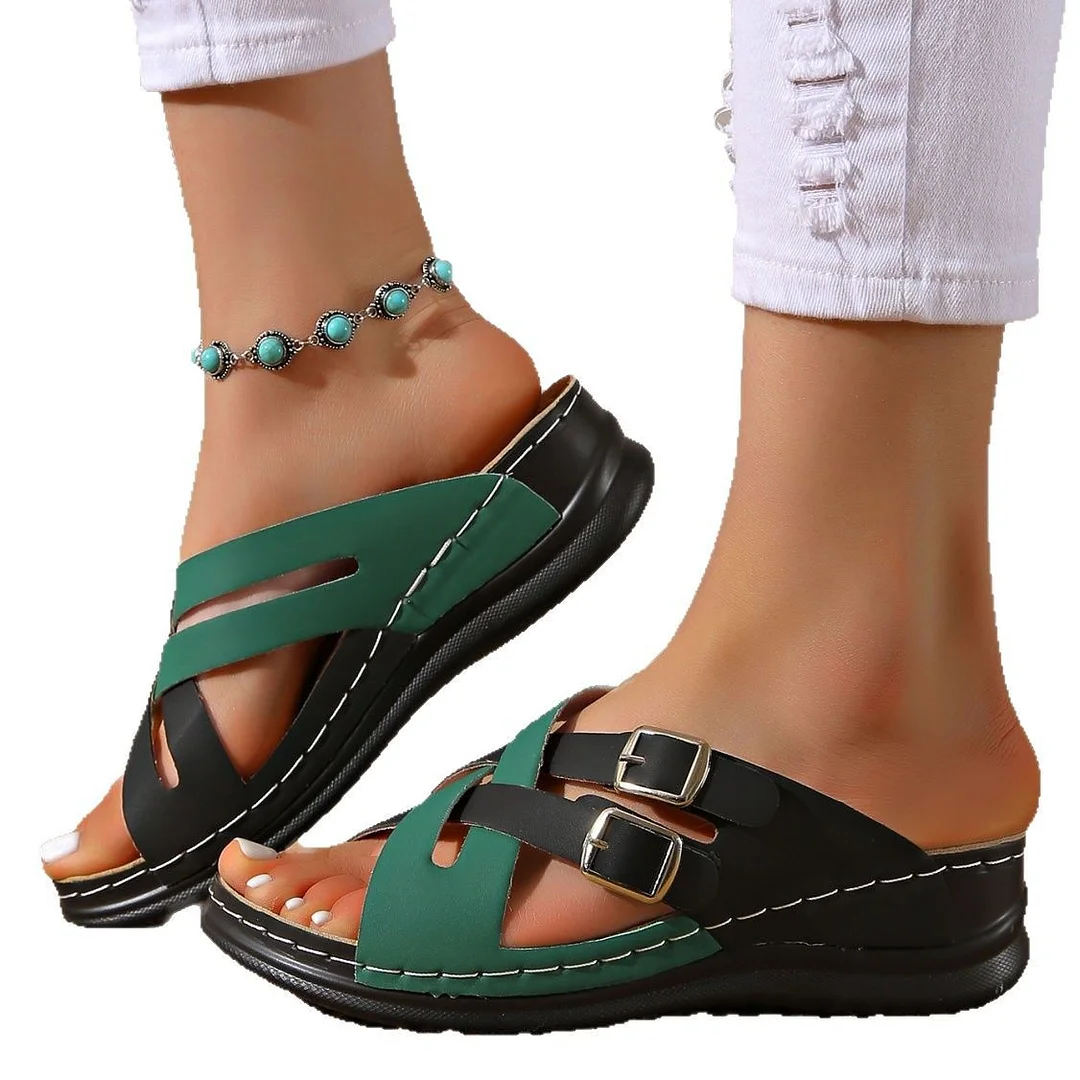 Breakj Breakj Flat-Bottom Slope And Leisure Slippers 2025 New Cross-S Thin Strip Solid-Colored Toe Fish Mouth Slippers