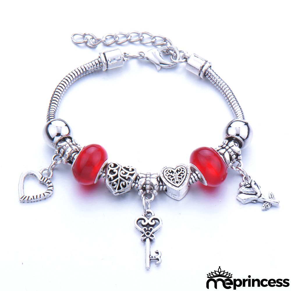 Women Fashion Rhinestone Butterfly Crown Pendant Beaded Bracelet