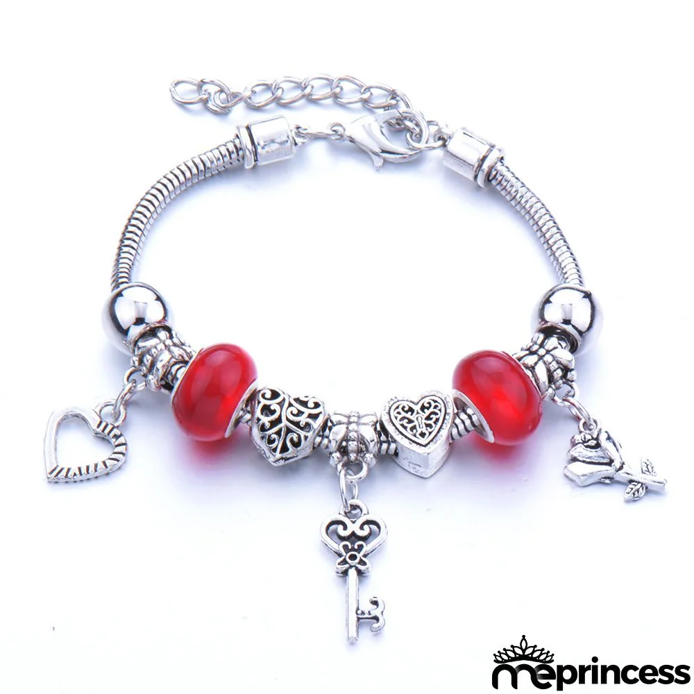 Women Fashion Rhinestone Butterfly Crown Pendant Beaded Bracelet