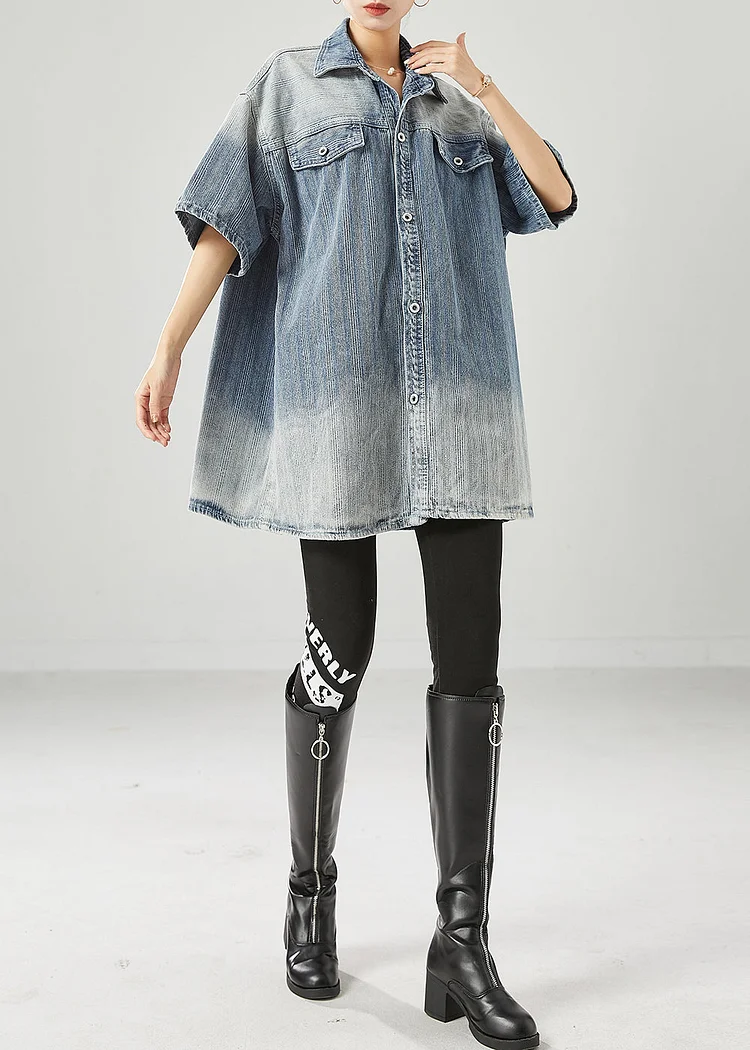 Fashion Blue Oversized Gradient Color Denim Coats Summer