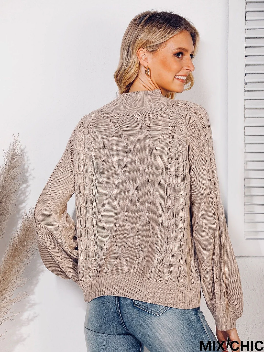 Balloon Sleeve Solid Sweater