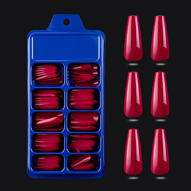 100 Pieces Long Press Fake Nails Full Acrylic Pressed Fake Nail Cover Reusable Full Coverage Nail Tips Manicure Tool CL05