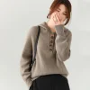100% Cashmere Women Sweater Pullover Hoodie Long-sleeves Button Winter Thickening Warm Knit Tops 2024 New
