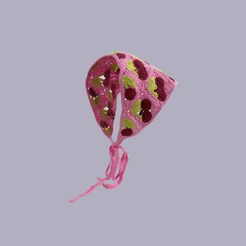 Sweet Handmade Mushroom Strawberry Crocheted Scarf French Triangle Scarf Closed Toe Women’s Net Red Knitted Hair Band Headband