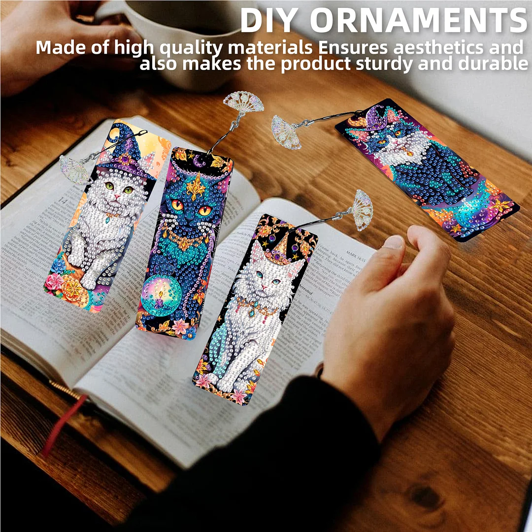 12Pcs Cat DIY Diamond Painting Bookmarks for Book Lovers Mosaic Art Supplies