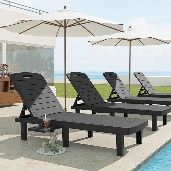 Oversized Pool Lounge Chair, Outdoor Patio Chair, 5-Level Adjustment Backrest, Extra Widen Chaise with Cup Holder Easy Assembly for Pool Beach Garden