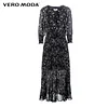Vero Moda Brand NEW commuting simple flowers three-quarter sleeve high waist long pleated dress women |31817C543