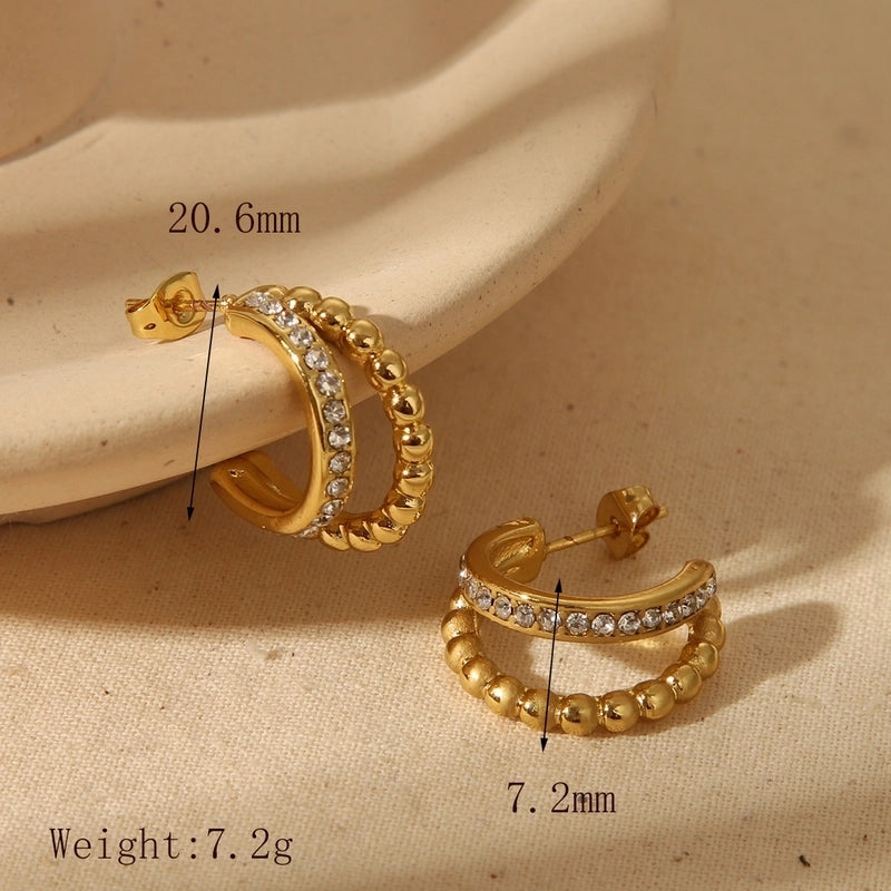 1 Pair Basic Commute C Shape Water Droplets Hollow Out 304 Stainless Steel Zircon 18K Gold Plated Drop Earrings