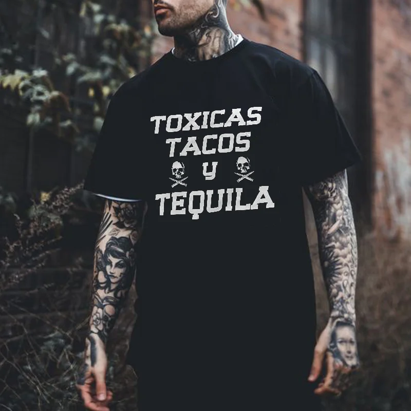 Toxicas Tacos Tequila Printed Skull T-shirt -  