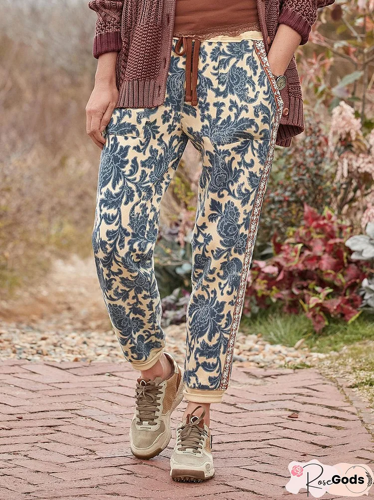 Boho Ethnic Floral Casual Drawstring Pants