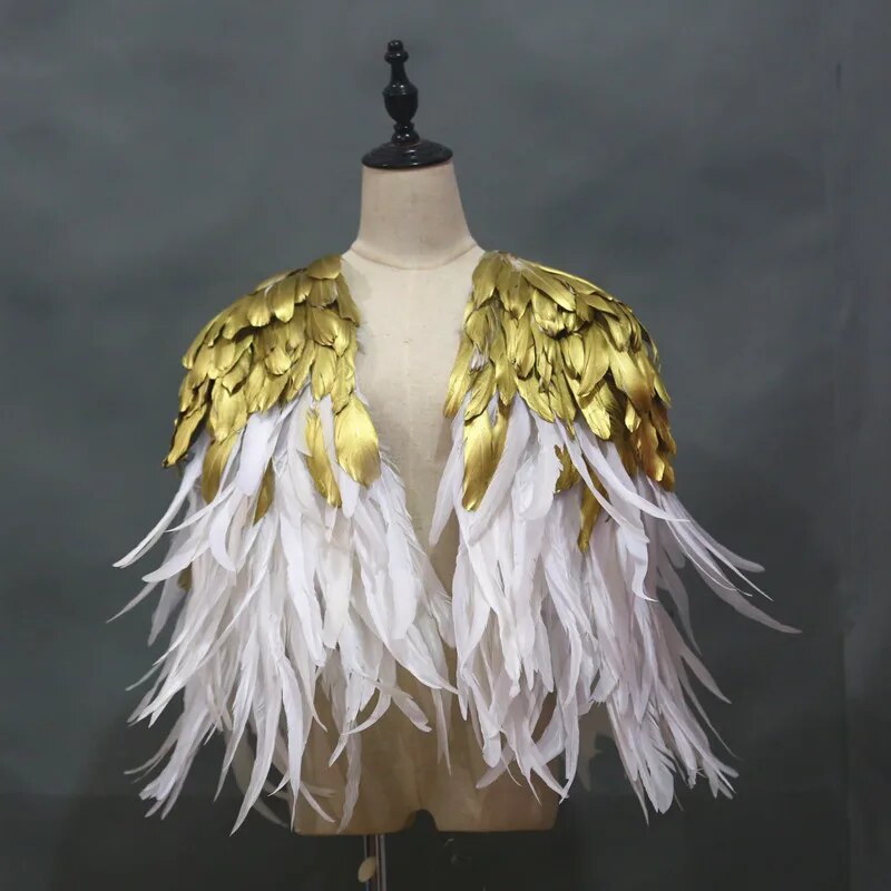 VCshoes Queen Shoulder Decor Gold Feather Shawl Photography Window Display Props Pure