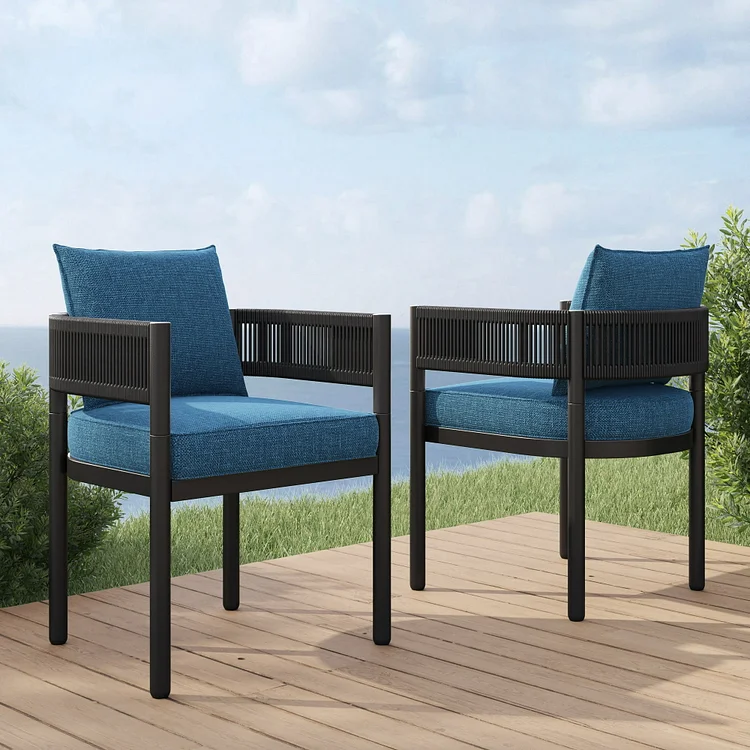 GRANDPATIO Steel Outdoor Dining Side Chairs, Patio Chairs with Grey Cushions