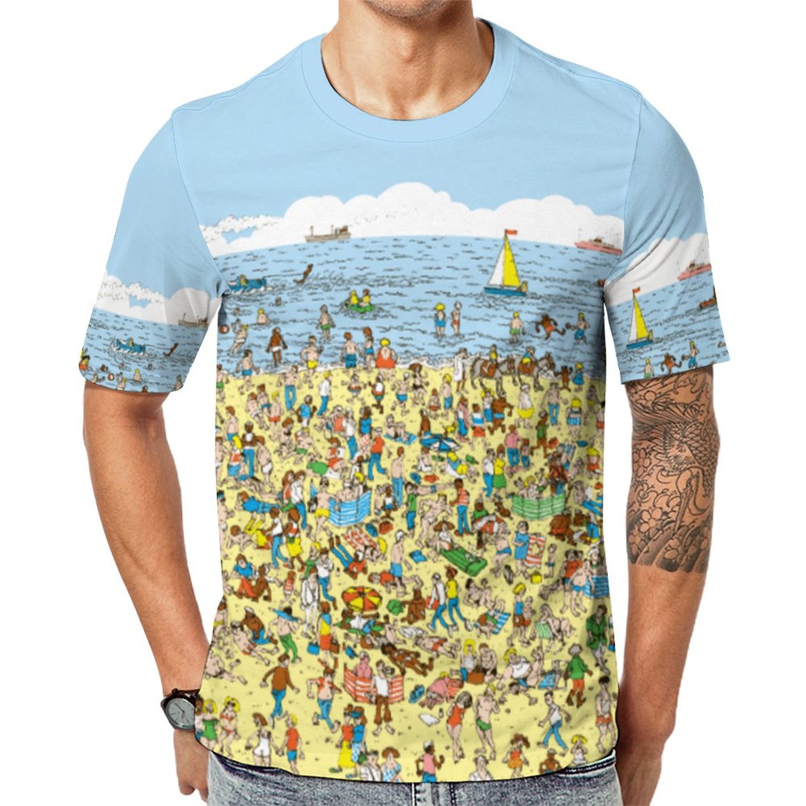 Wheres Waldo On The Beach Short Sleeve Print Unisex Tshirt Summer Casual Tees for Men and Women Coolcoshirts