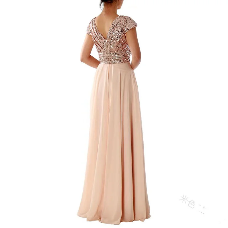 Brownm Brownm New Spring And Summer Women's Sleeveless Dress V-Necked Bright Film Temperament Chiffon Splicing Evening Dress