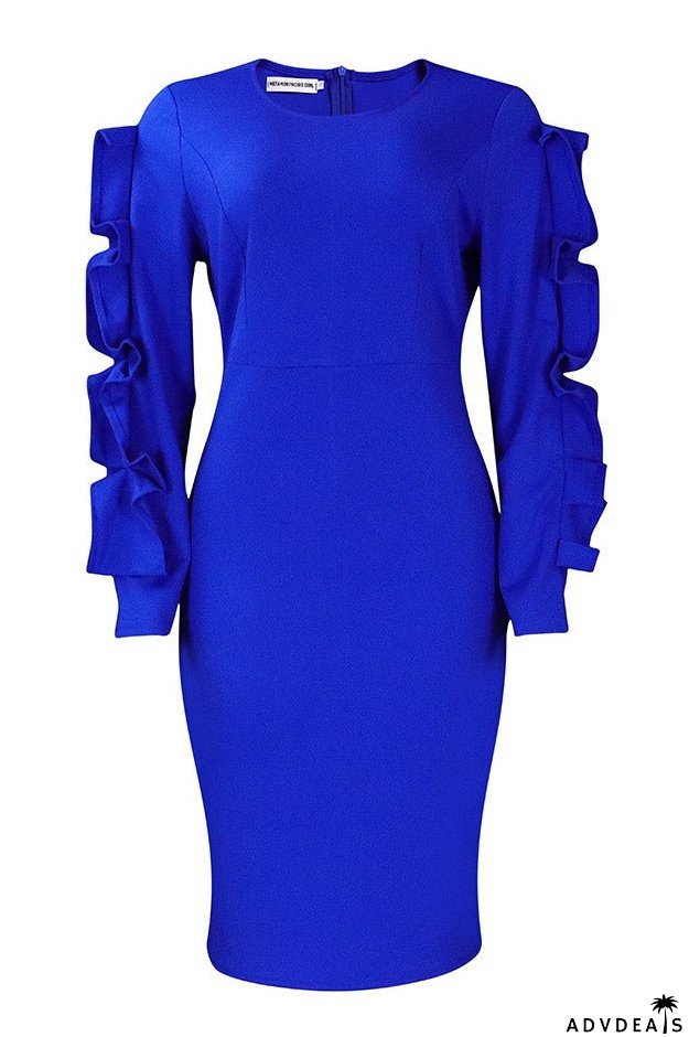 Knee Length Black Long Sleeve Bodycon Dress