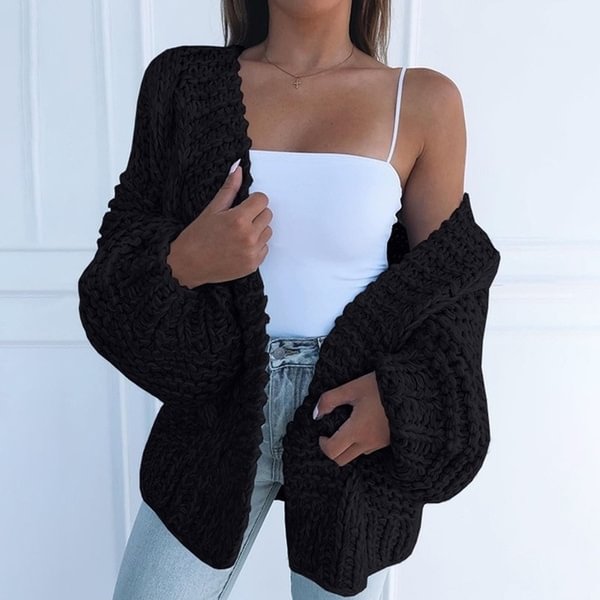 Women's Fashion Cable Knit Cardigan Solid Color Casual Sweater Winter Warm Front Open Coat Outerwear - Shop Trendy Women's Fashion | TeeYours
