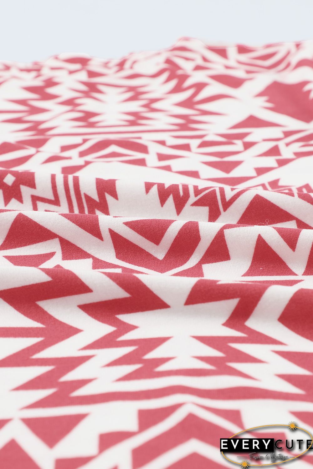 Red Aztec Print Splicing Pocket Long Sleeve Top