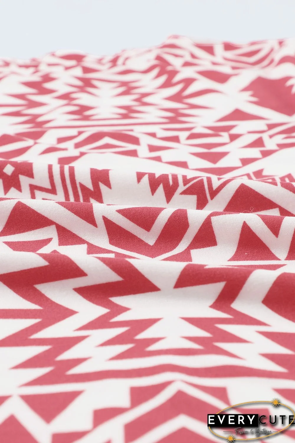 Red Aztec Print Splicing Pocket Long Sleeve Top