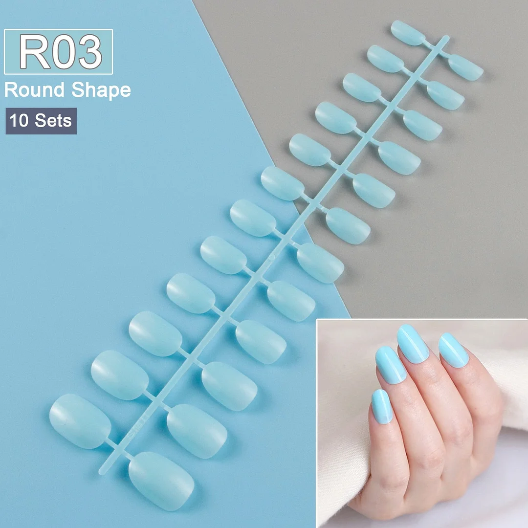 10 Sets/Pack Mixed Solid Colors Coffin Round Square Almond Shape False Nails Full Cover Nail Tips Short Fake Nails Tip Manicure-Nail Inspo