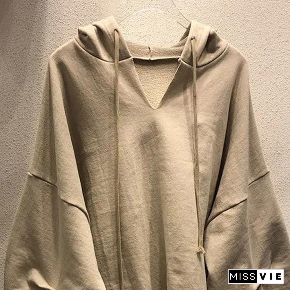 Women's Spring Autumn Long Sleeve Hooded Thin Sweater Lazy Wild Loose Top