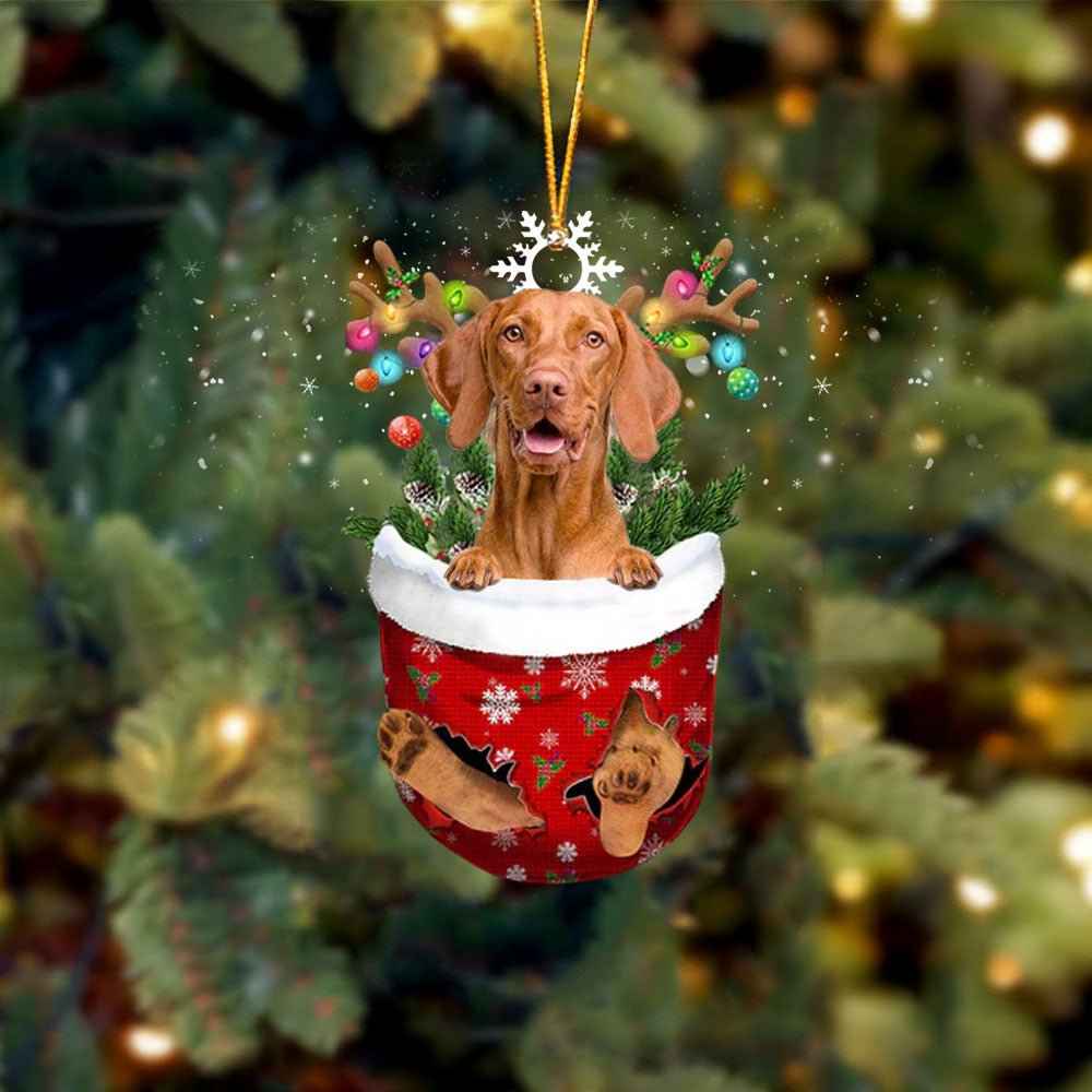 Viszla In Snow Pocket Christmas Ornament.