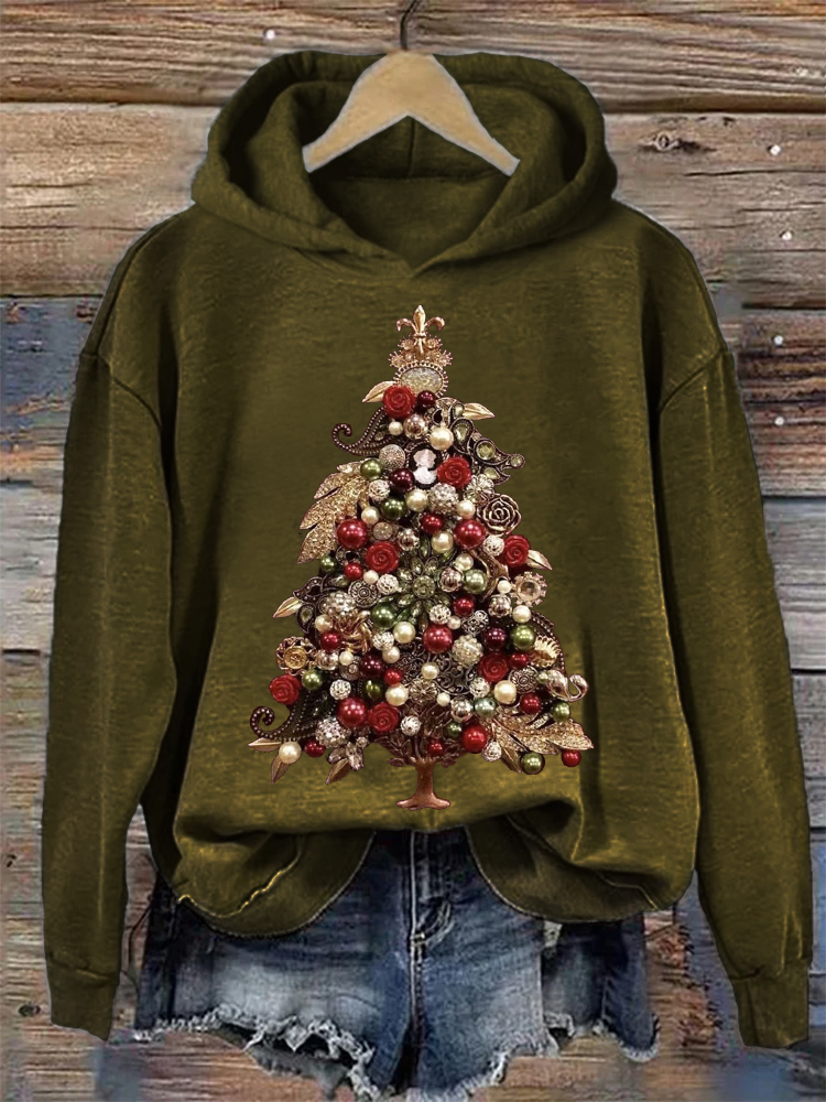 Elegant Christmas Tree Jewel Art Cozy Hoodie wearshes