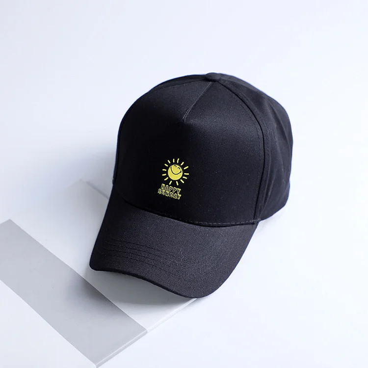 New Boys Girls Adjustable Strap Caps Men Leisure Smile Letter Happy Sunday Embroidery Hat Fashion Baseball Cap For Women