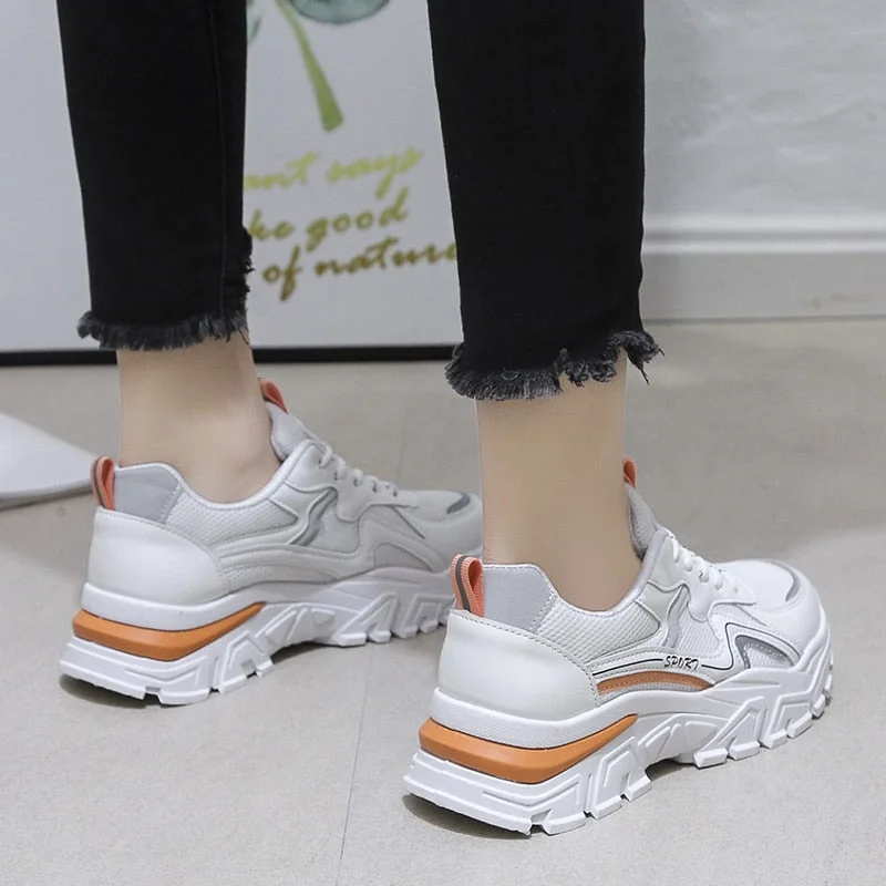 2022 New Women Platform Chunky Sneakers Mesh Breathable Sport Shoes Woman Fashion Thick Sole Walking Ladies Casual Shoes