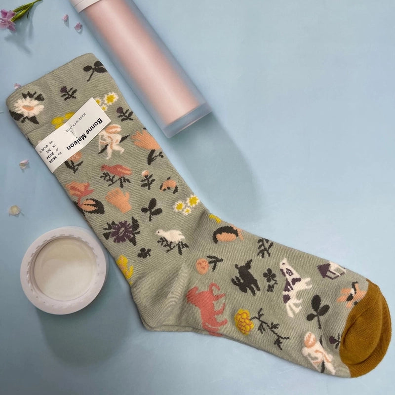 Women’s Minimalist Human Houndstooth Cotton Crew Socks A Pair