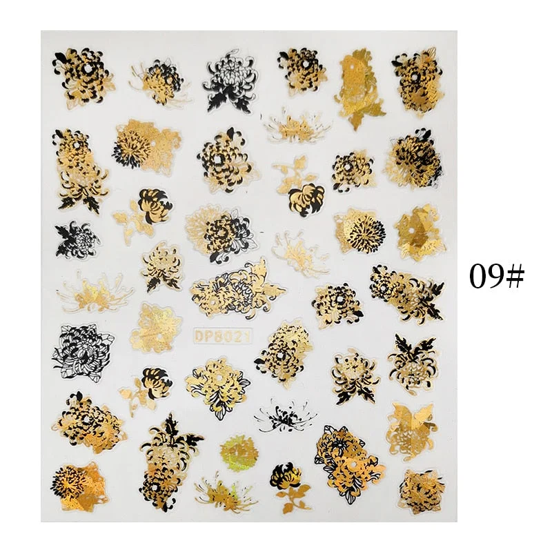 1 Sheet Bronzing Abstract Color Block 3D Nail Sticker Art Letters Design Transfer Sliders Paper DIY Manicuring Wraps