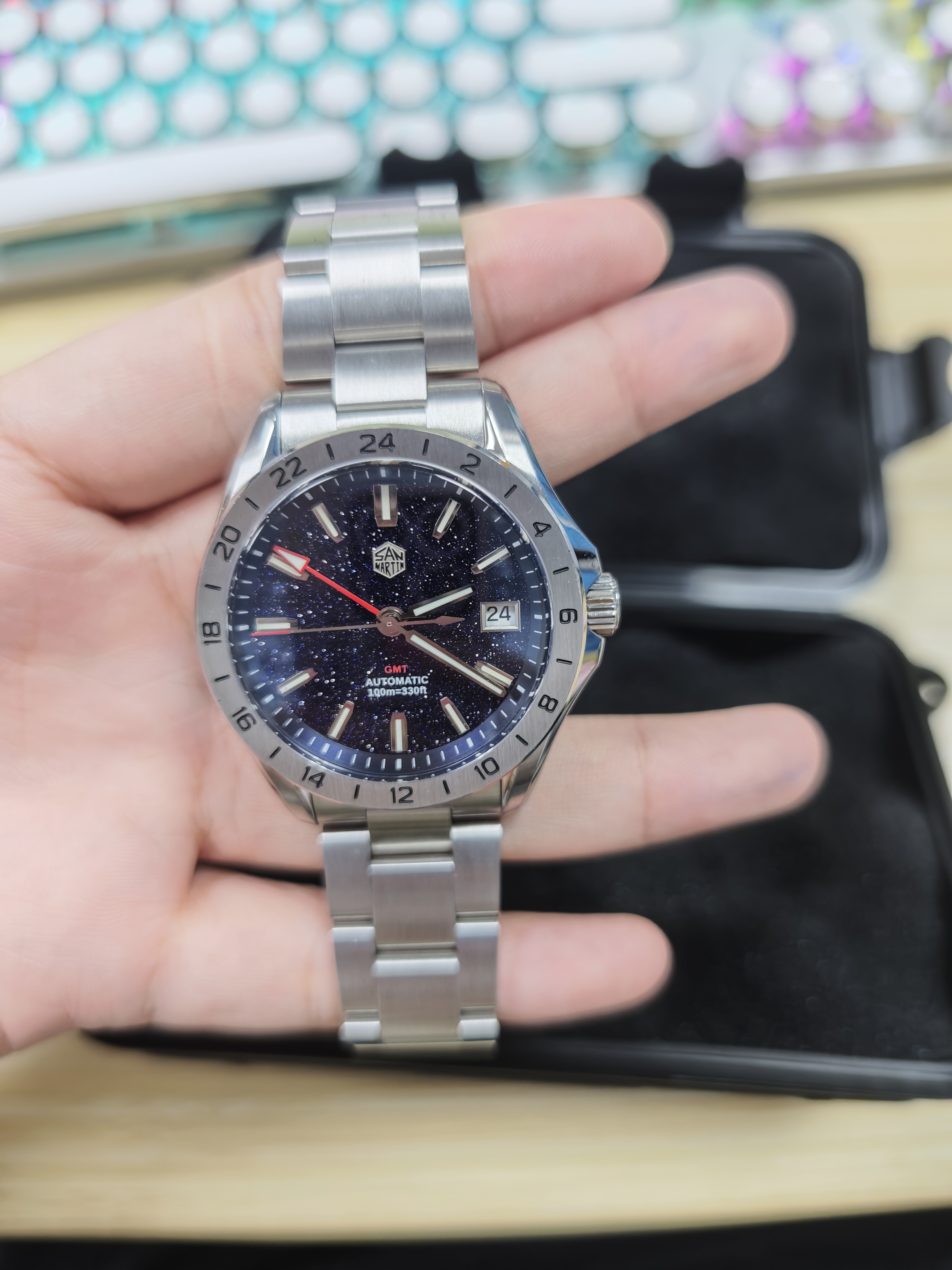 ★Pre-Owned★San Martin Aventurine Gemstone NH34 GMT Watch SN0129GB San Martin Watch San Martin Watch