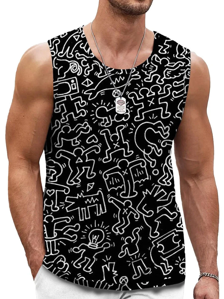 Black And White Pop Art Print Casual Tank Top
