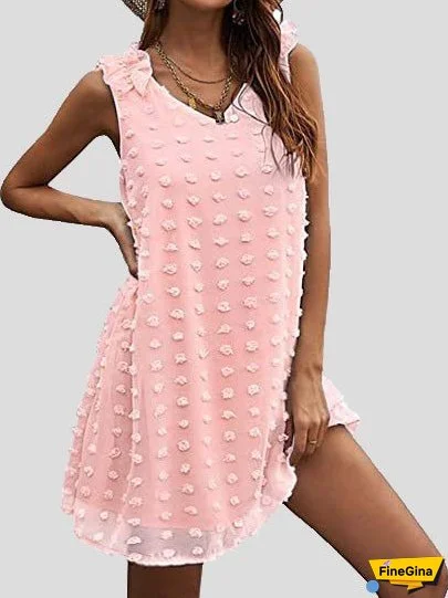Women's Dresses V-Neck Polka Dot Jacquard Sleeveless Chiffon Dress