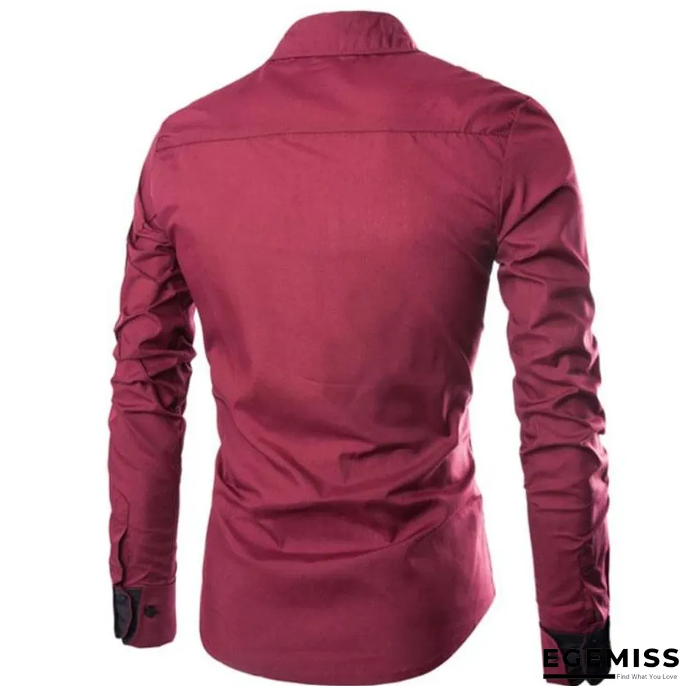 Classic Men Business Plaid Patchwork Long Sleeve Solid Color Office Shirts | EGEMISS