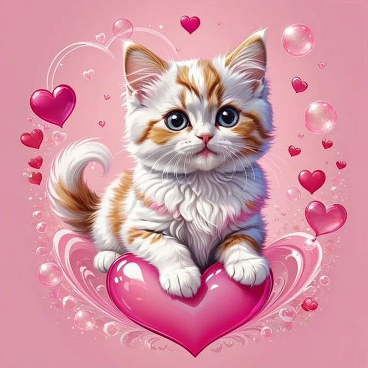 Valentines Day Heart Cat  - Full Round - Diamond Painting(30*30cm)