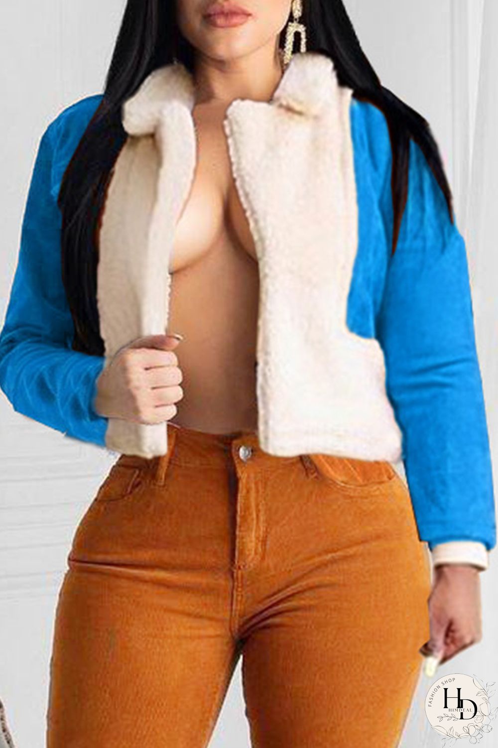 Black Celebrities Solid Patchwork Turndown Collar Outerwear