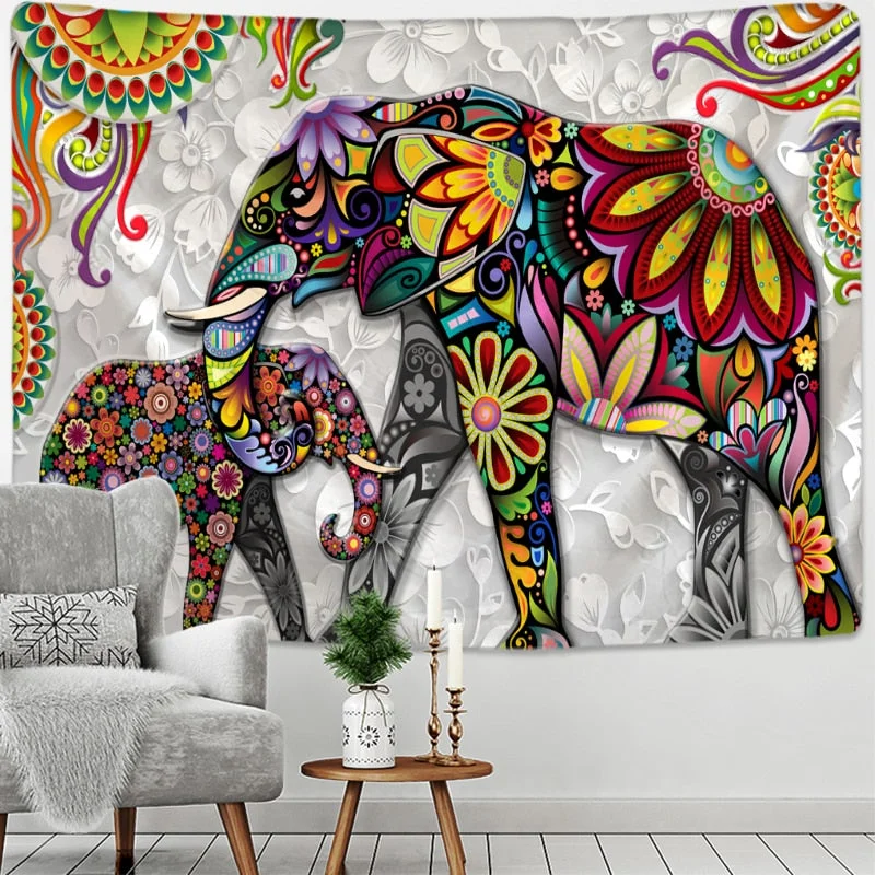 3D Mural Elephant Tapestry Wall Hanging Bohemian Hippie Bedroom Background Cloth Printing Home Decor