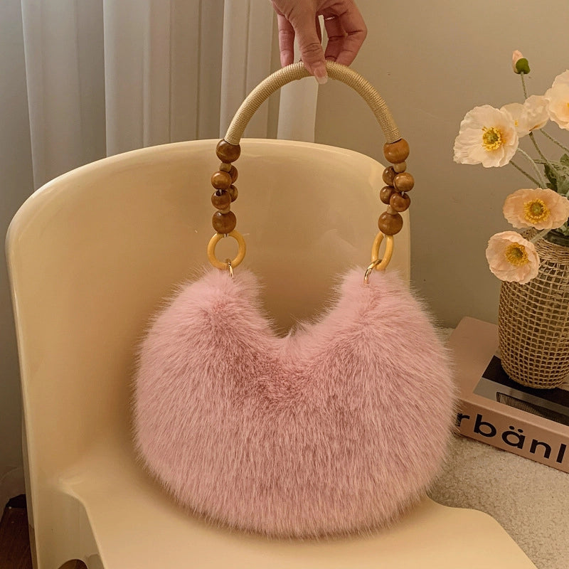 Women’s Medium Plush Solid Color Classic Style Streetwear Pillow Shape Zipper Underarm Bag