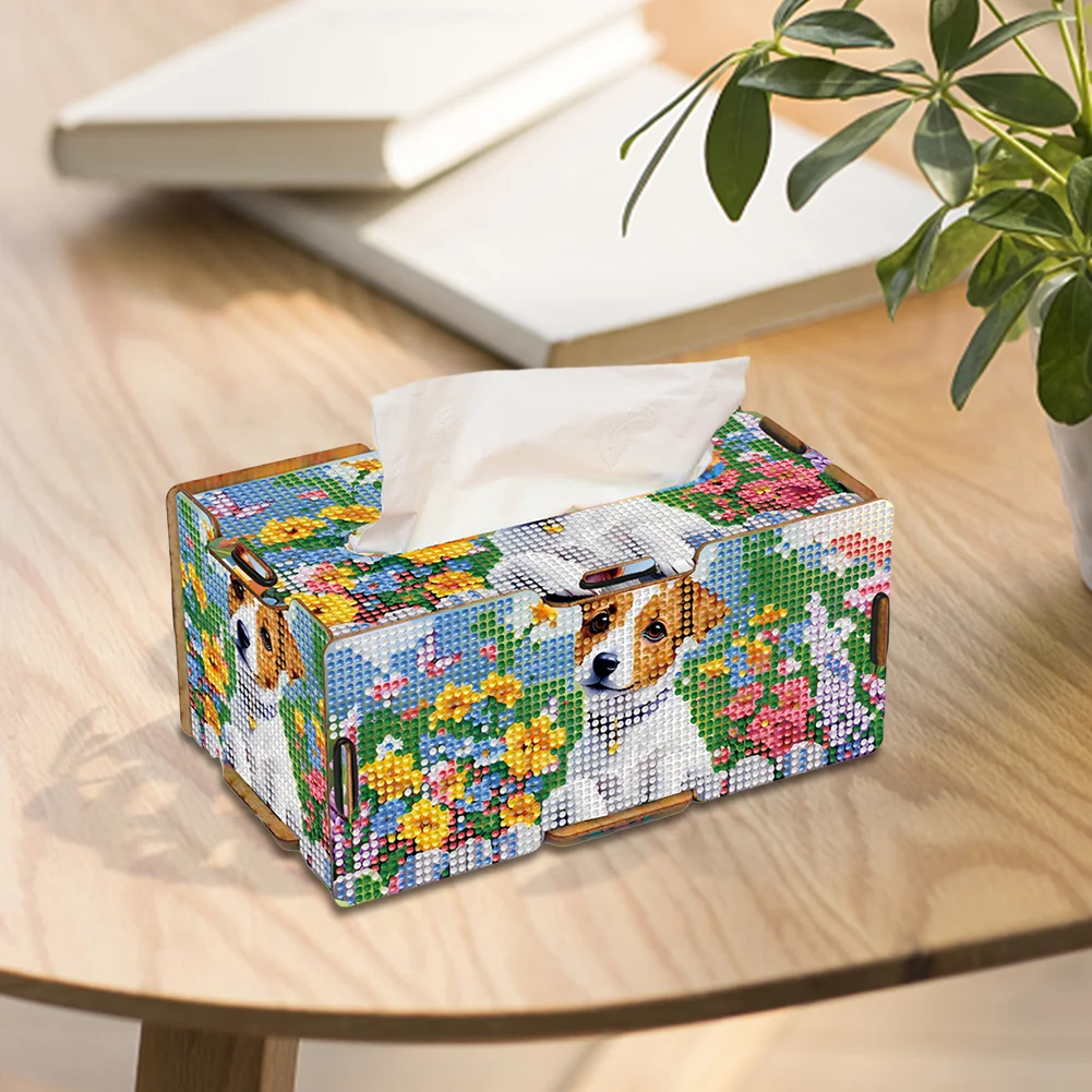 Diamond Painting Tissue Box Kits Decorative Rhinestone Craft Kit (Cute Puppy)