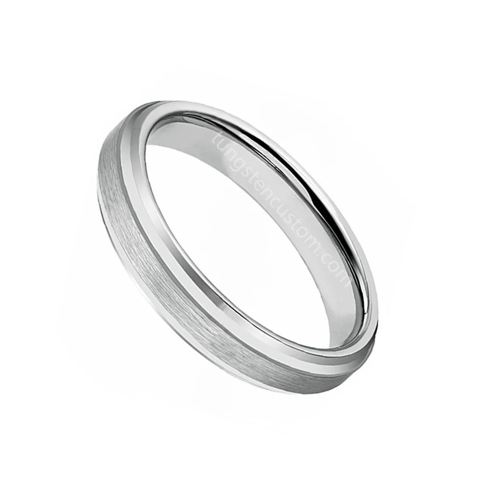4MM 6MM 8MM Couples Tungsten Rings Silver Brushed Surface Step Edge