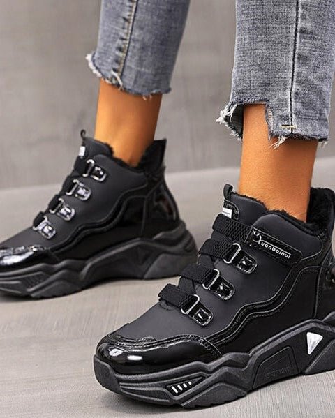 Women's Faux-Fur Velcro Print Flat Heel Flats Platform Sneakers shopify LILYELF