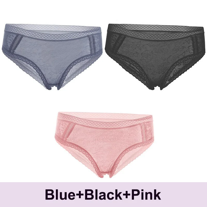 3PCS/Set Lace Panties Sexy Underwear Women's Panties Female Underpants  Floral Briefs For Woman Low-Rise Pantys Intimates M L XL