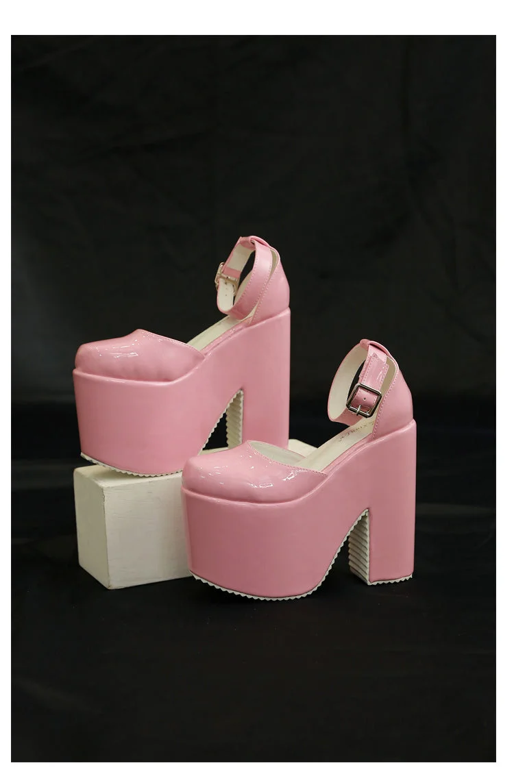  Women Pumps High Heels Chunky Heeled Patent Leather Mary Janes Plarform Big Size 42 Buckle Women Sandals