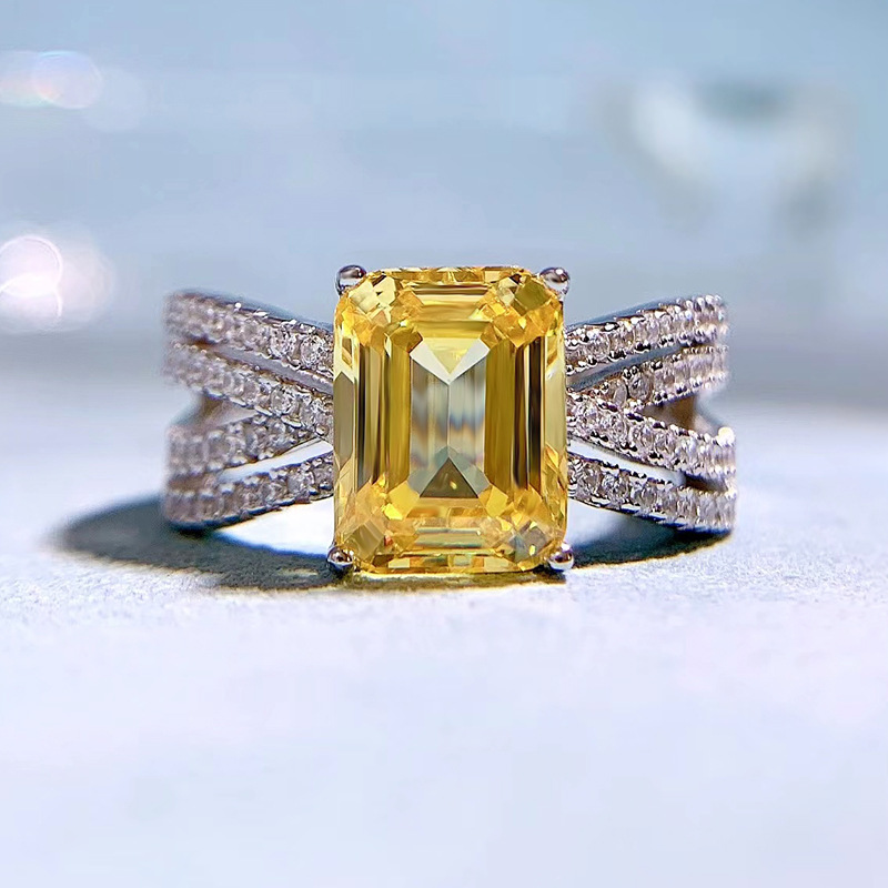 MIKAMU Jewelry S925 Silver Diamond Luxurious 7*9mm Emerald-Cut Ring - Wedding Band